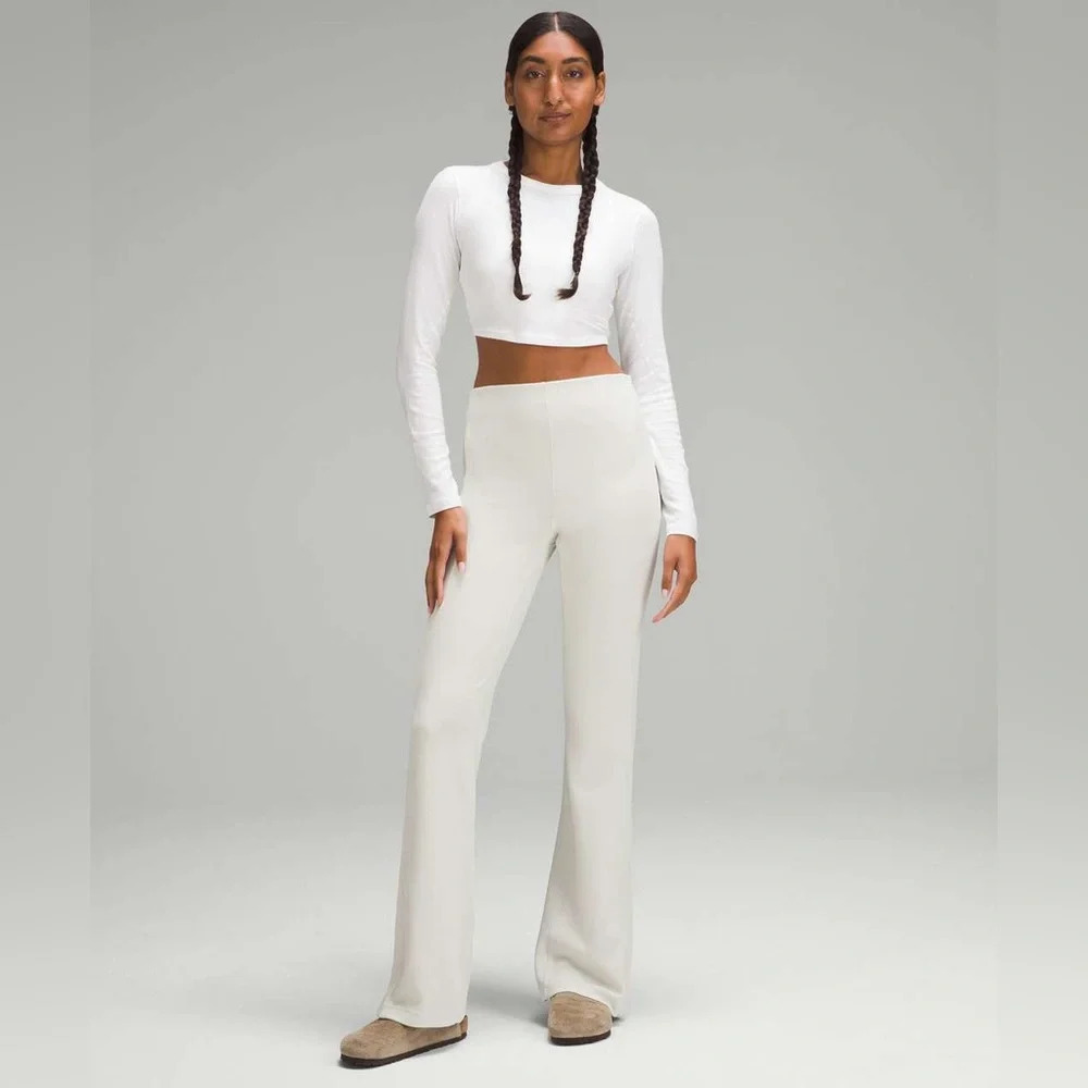 Lululemon Brushed Softstreme Ribbed Zip Flared Pant In Bone size: 4